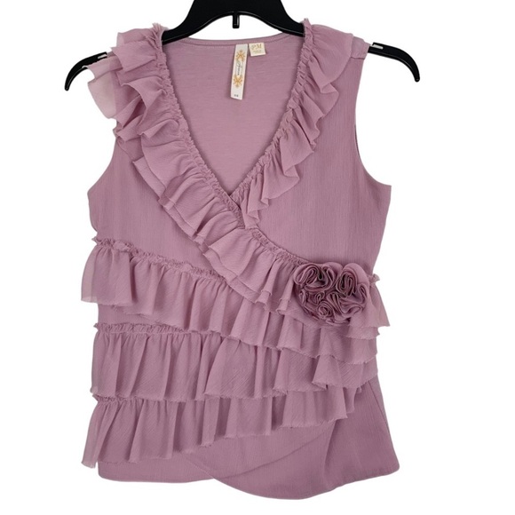 SALE! ADIVA ANTHROPOLOGIE Dusty Lavender Crinkle Ruffle Top Size Petite Medium - Picture 1 of 6